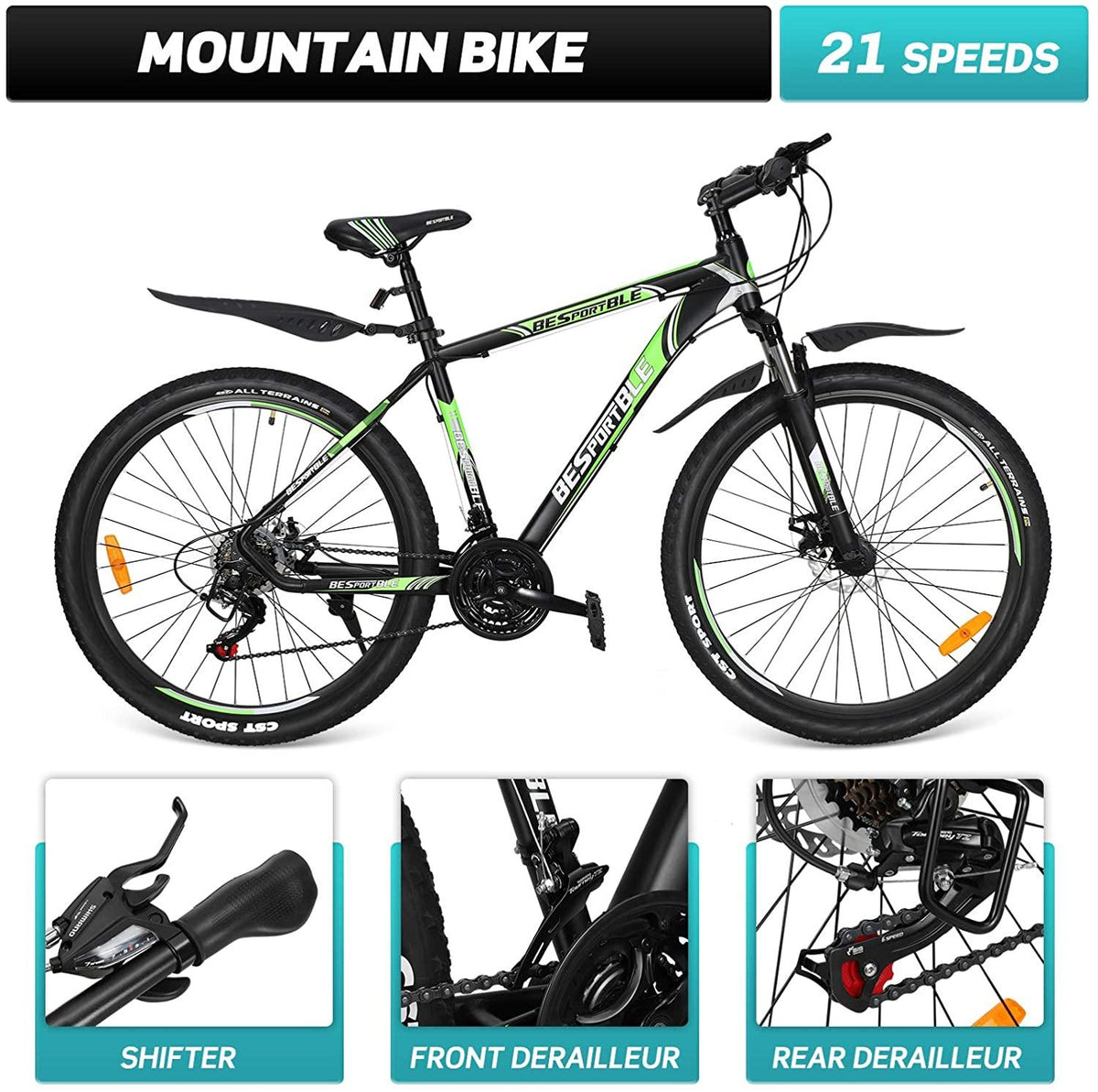 Adults Mountain Bike 21 Speed 27.5 Inch Folding Mountain Bike Aluminum Frame Mechanical Disc Brake Suspension Fork Outdoor Bike for Men Women