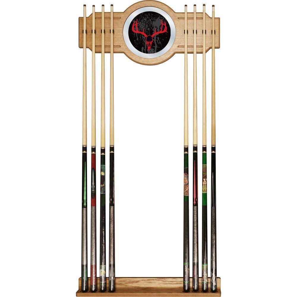 Hunt Skull 30 in. Wooden Billiard Cue Rack with Mirror
