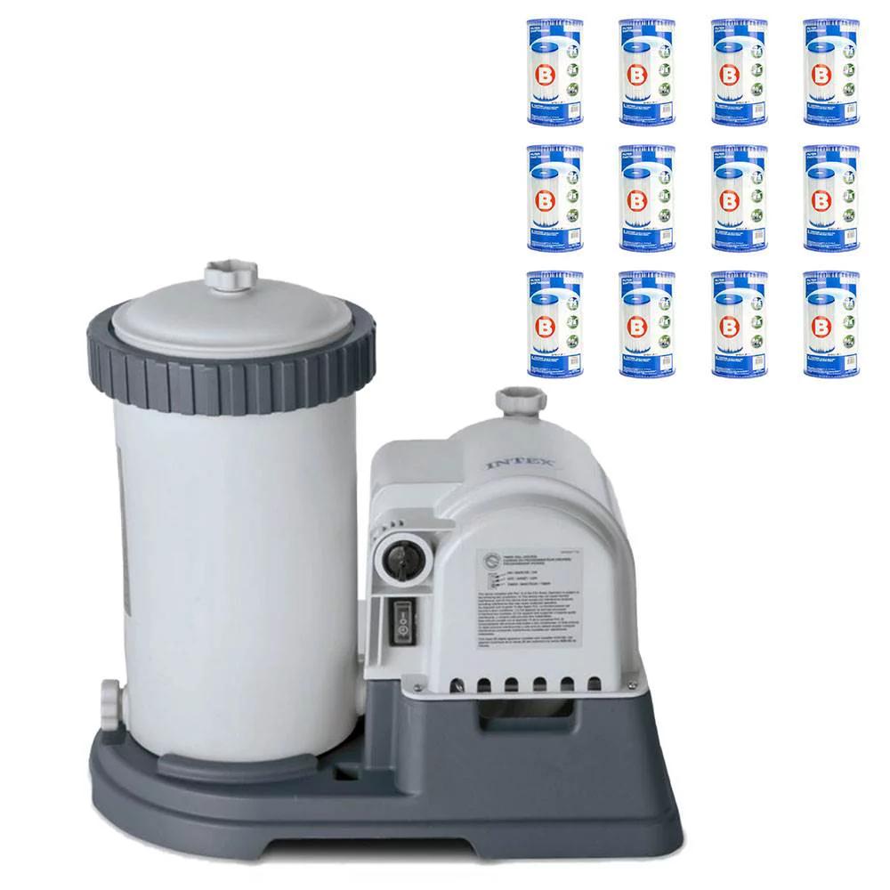 intex krystal clear 28633eg pool pump + type b replacement cartridge (12 pack)