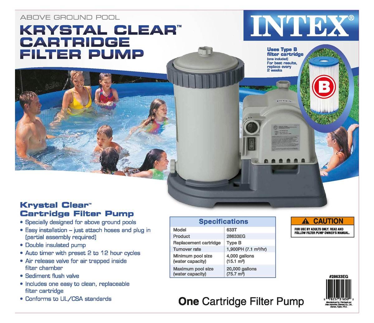 intex krystal clear 28633eg pool pump + type b replacement cartridge (12 pack)