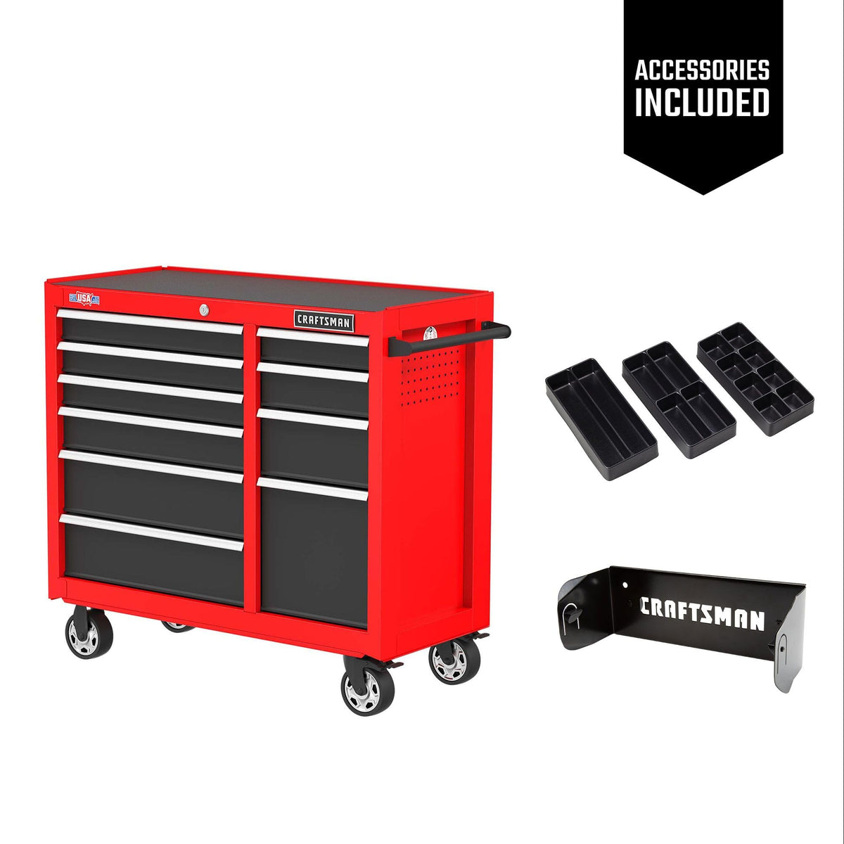 41" Rolling Tool Chest, 10-Drawer Steel Tool Cabinet with Drawer Trays and Paper Towel Holder (CMST341102RB)