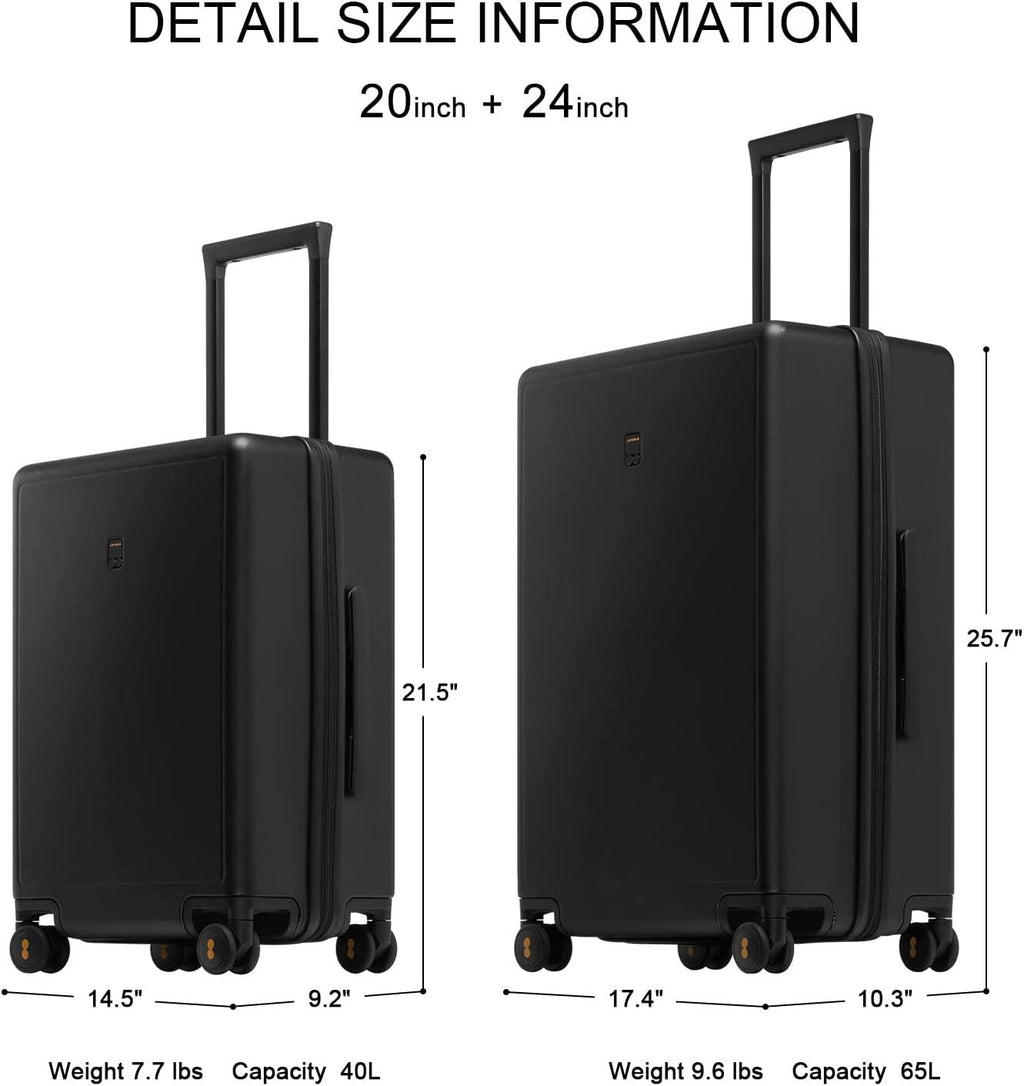 2 Piece Luggage Sets, Carry on Luggage Set 20 Inch 24 Inch, Hardshell Suitcase Set, Lightweight Luminous Textured PC Hardside Luggage With Spinner Wheels,TSA Lock, 2-Piece Set (20/24) - Black