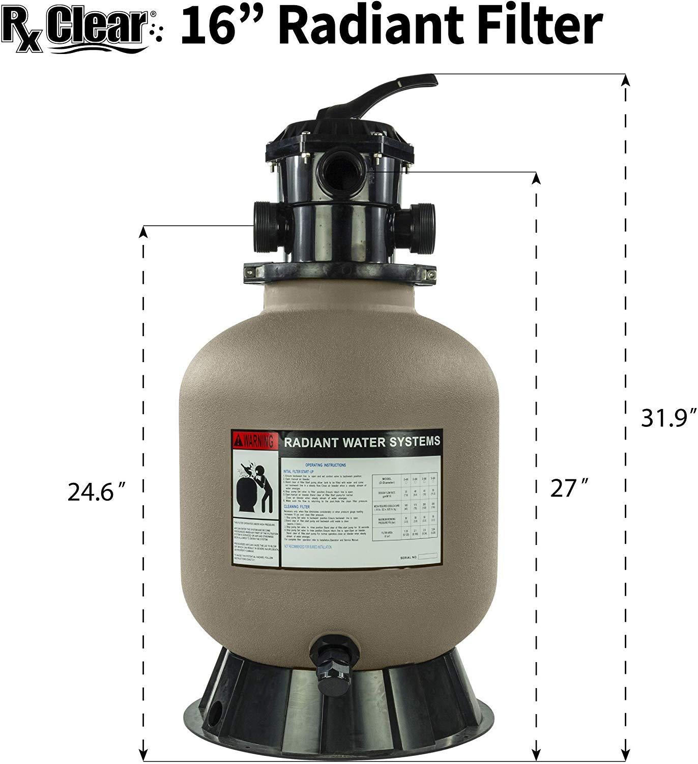 rx clear radiant 16" sand filter with 6 position valve for above-ground swimming pools