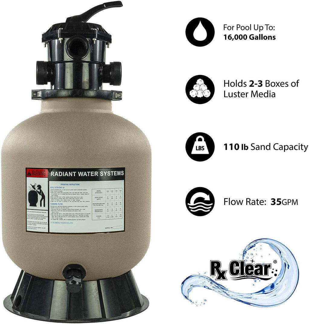 rx clear radiant 16" sand filter with 6 position valve for above-ground swimming pools