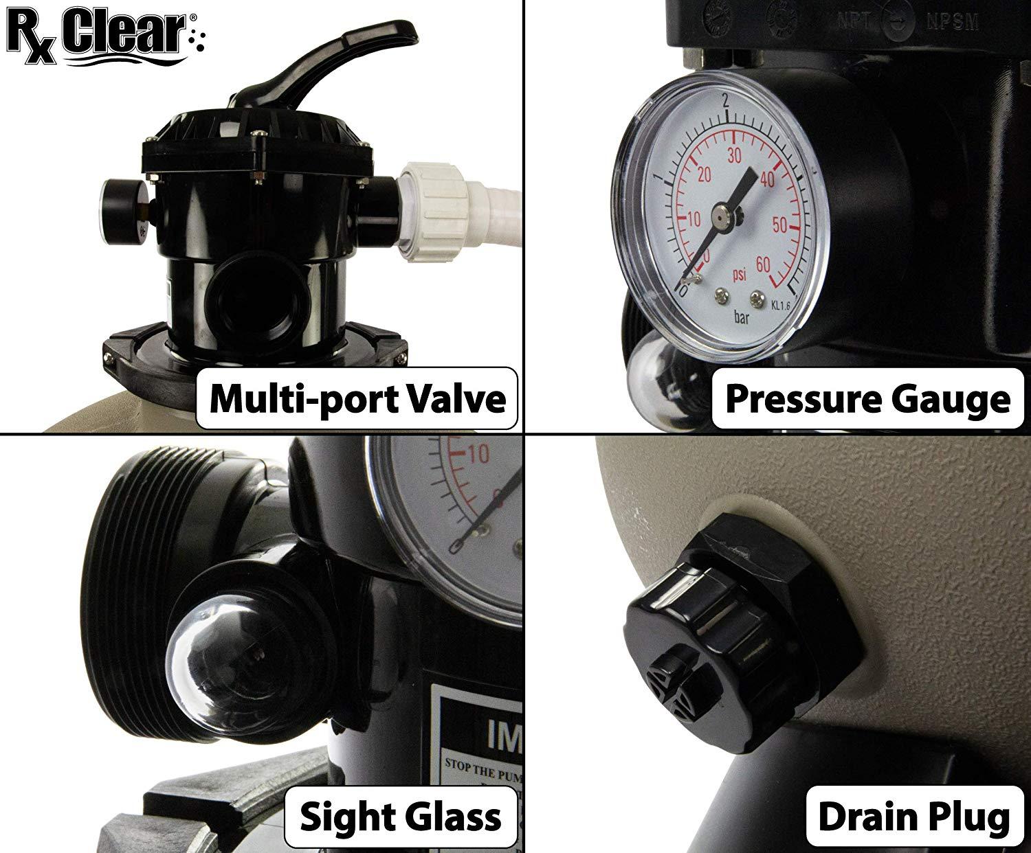 rx clear radiant 16" sand filter with 6 position valve for above-ground swimming pools