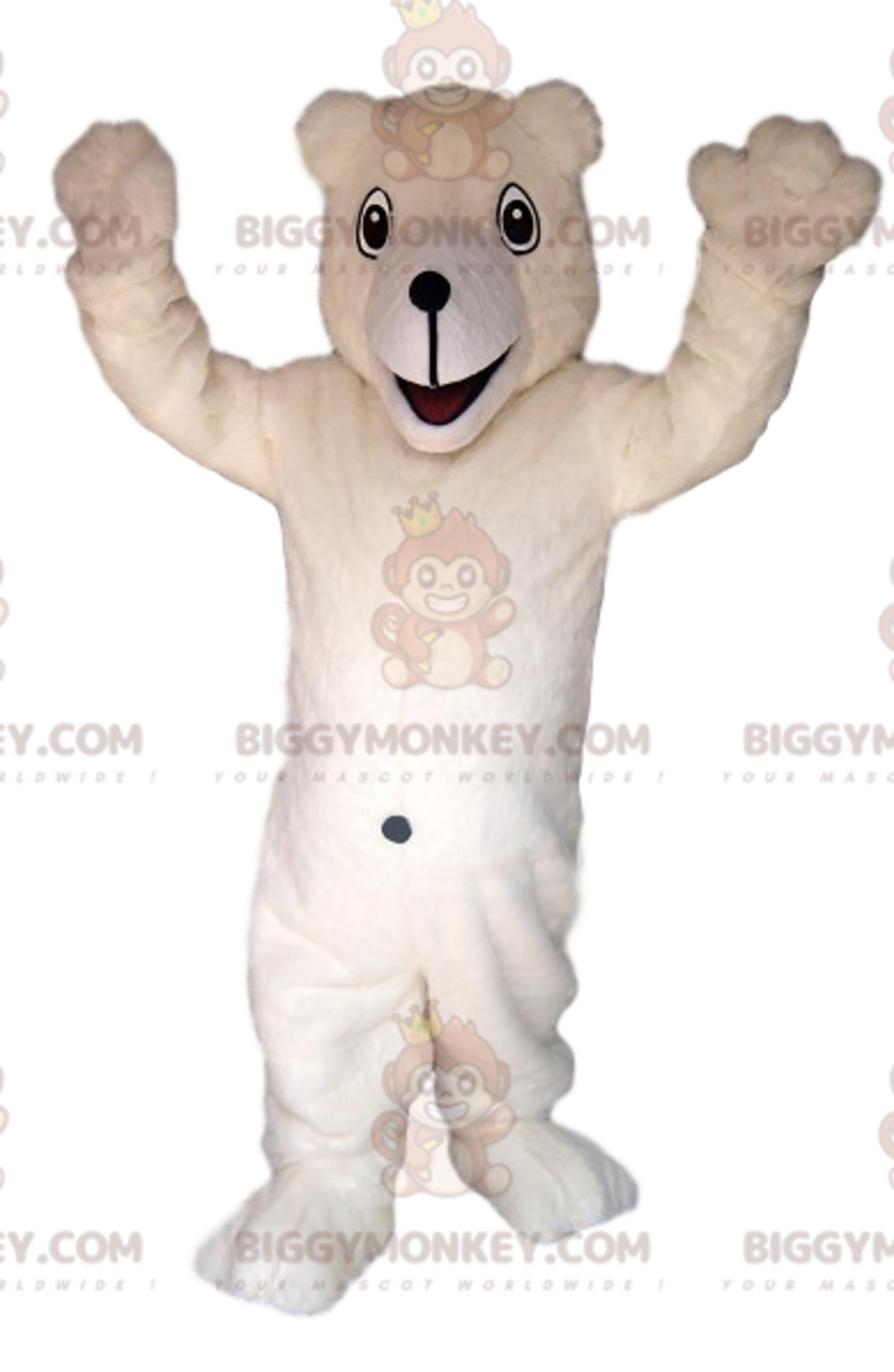 BIGGYMONKEYPolar Bear Mascot Costume with Huge Smile and Big Belly