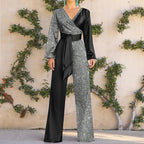 Elegant Women's Flash Fabric Splicing Jumpsuit