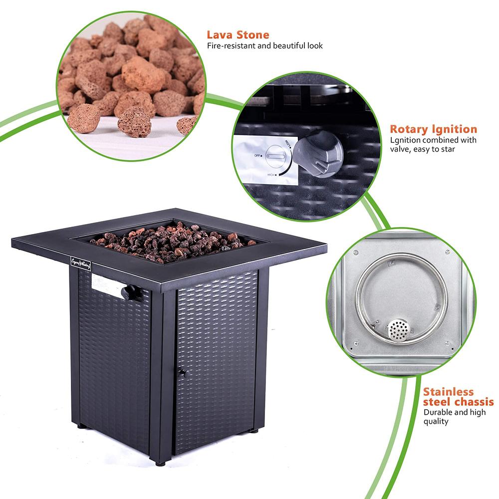 Goory Propane Heater Bonfire Brazier Portable Garden Cooking Grate Fireplace Square Tools Home Stove Black