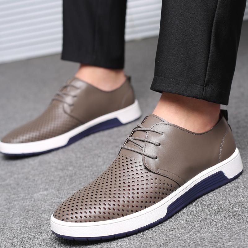 ng Autumn Leather Casual Fashion Breathable Holes Leisure Shoes