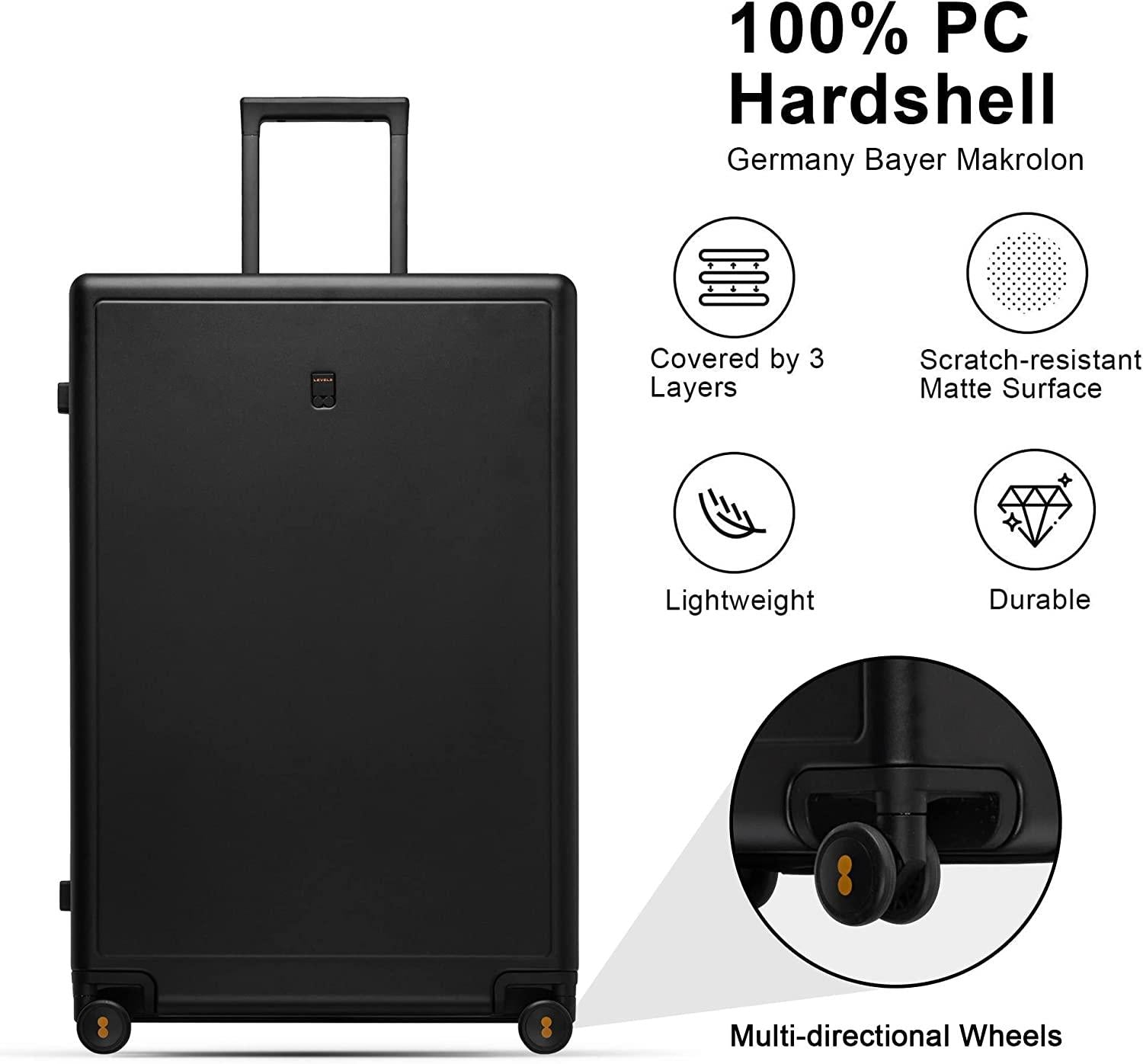 Elegance Matte Luggage Set,Lightweight Hardside Suitcase With Spinner Wheels,TSA Lock,3-Piece Set(Black, 20/24/28-Inch)