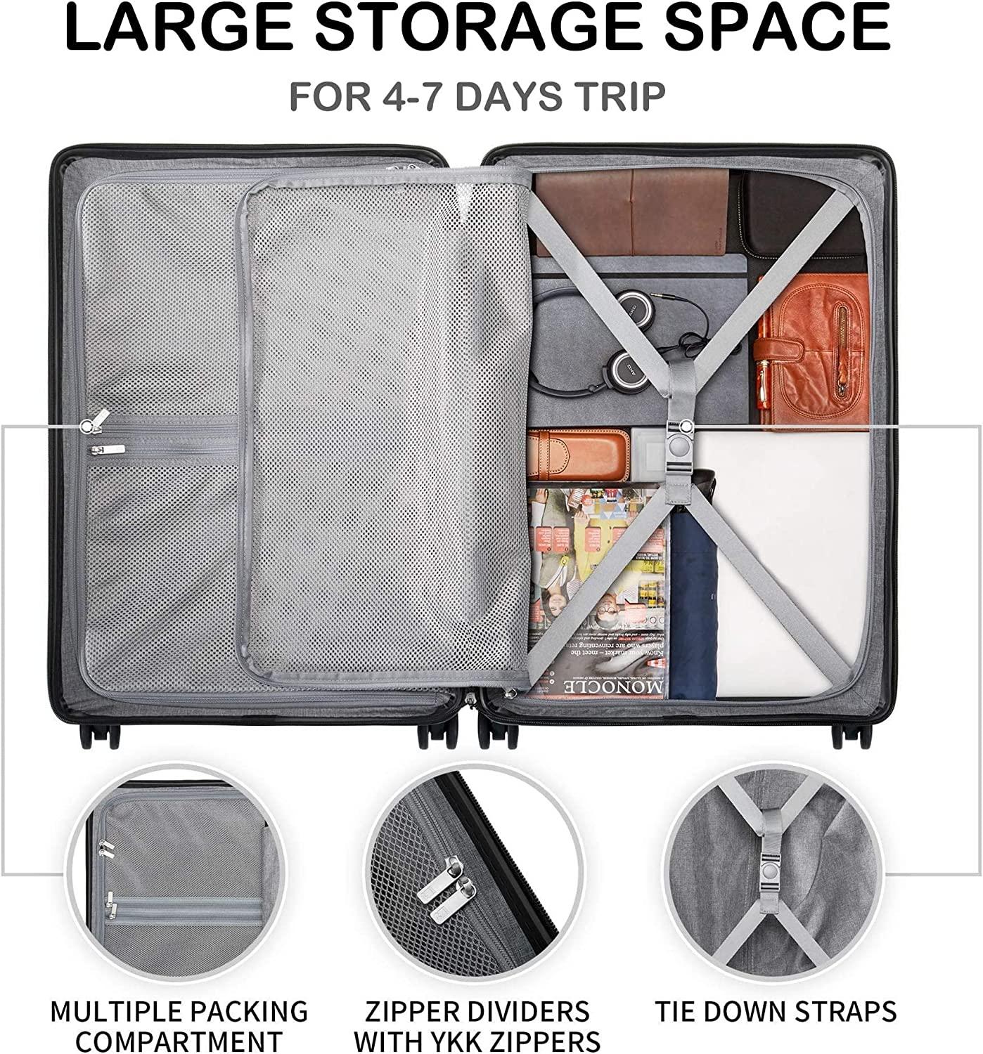 Elegance Matte Luggage Set,Lightweight Hardside Suitcase With Spinner Wheels,TSA Lock,3-Piece Set(Black, 20/24/28-Inch)