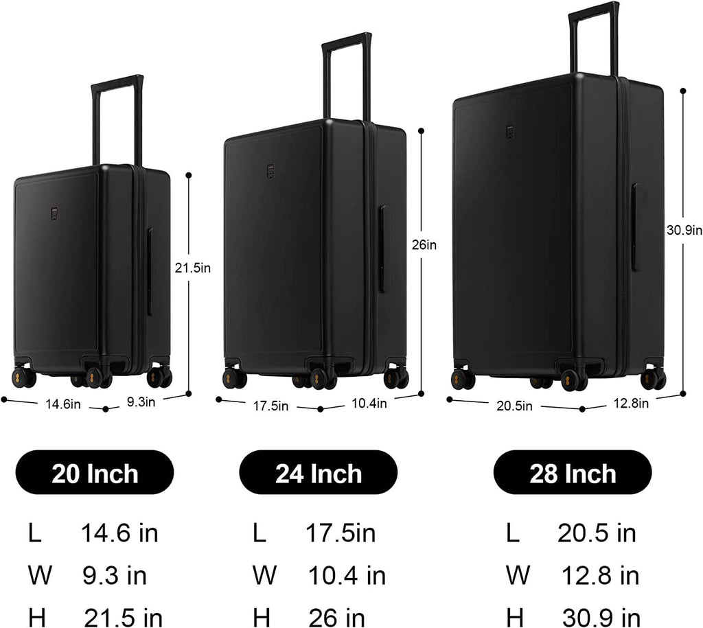 Elegance Matte Luggage Set,Lightweight Hardside Suitcase With Spinner Wheels,TSA Lock,3-Piece Set(Black, 20/24/28-Inch)