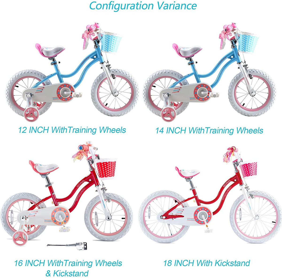 RoyalBaby Girls Kids Bike Stargirl 12 14 16 18 Inch Bicycle 3-9 Years Old Basket Training Wheels Kickstand Pink Blue Child's Cycle