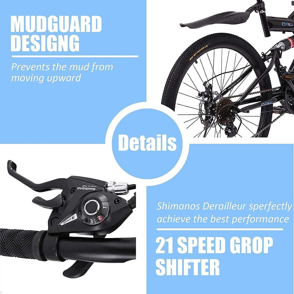 26in Outdoor Road Bikes Folding Mountain Bike Dual Suspension Frame, Fork Lightweight with Aluminum Frame - 26 inch - Outdoor Bicycle for Men and Women[ from U.S. East ]