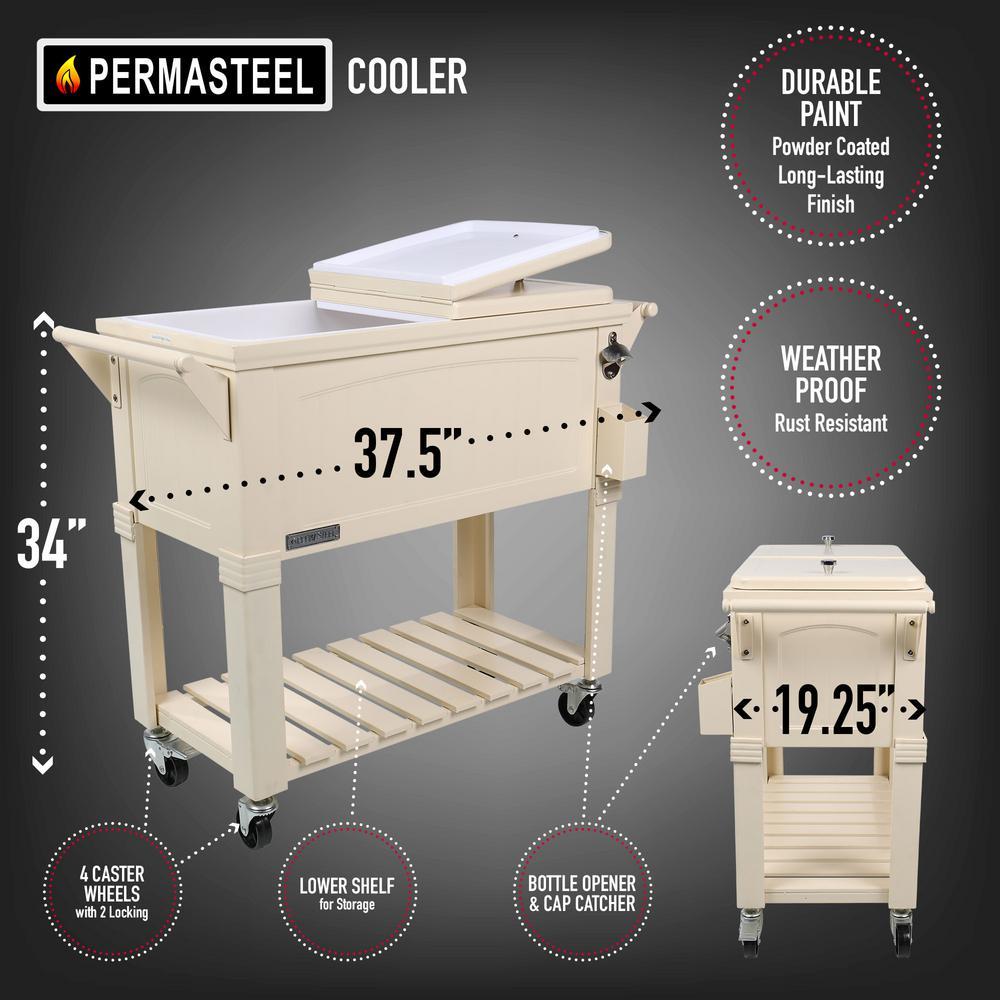 80 Qt. Rolling Patio Cooler Cream Furniture Style