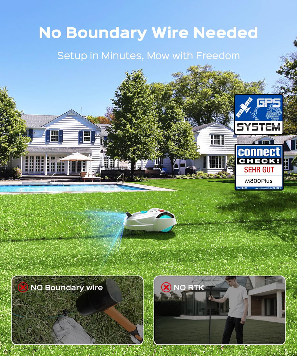 2026 M800Plus 3D Vision Cordless Robot Lawn Mower with Bow-Shaped Path Mowing, APP Control, Robotic Lawnmower with Obstacle Avoidance, Auto-Charging for Lawns up to 8611 sq.ft, White