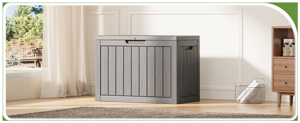 Outdoor StoraBox, 45 Gallon Deck Box with Lockable Lid, Waterproof Resin StoraBin for Cushions, Garden Tools, Patio Furniture, Grey