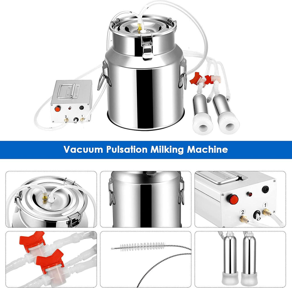 14l milking machine for goats, automatic stainless steel livestock milking equipment for farm household use, stainless steel bucket goat milker, 7l electric milking machine