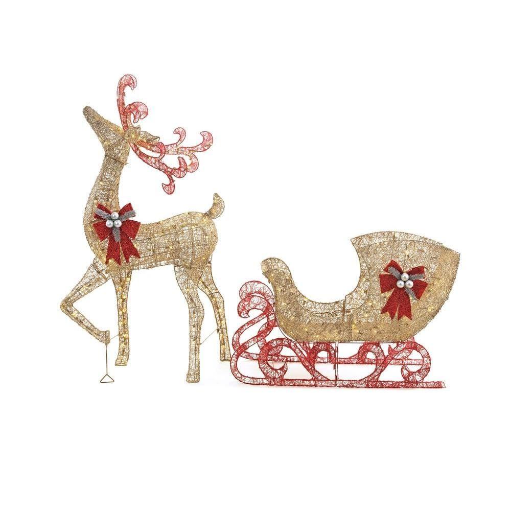 5 ft Gold Reindeer with 44 in Sleigh Holiday Yard Decoration