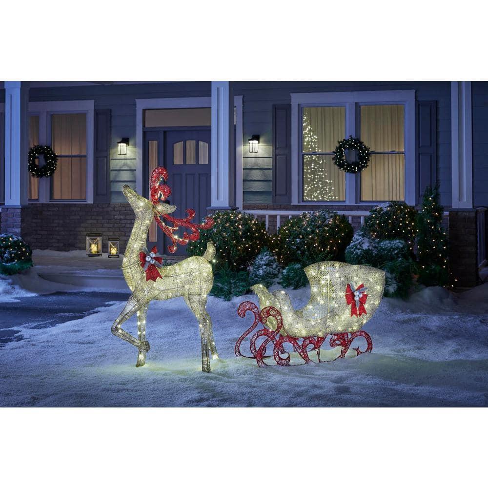 5 ft Gold Reindeer with 44 in Sleigh Holiday Yard Decoration