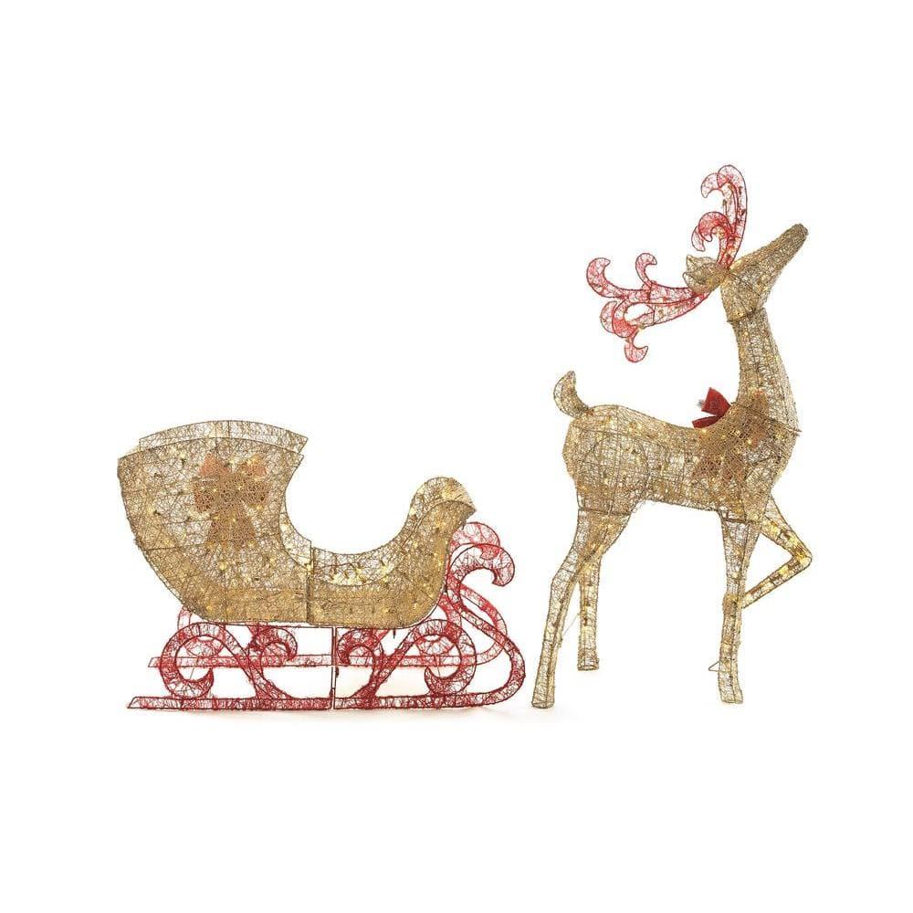 5 ft Gold Reindeer with 44 in Sleigh Holiday Yard Decoration