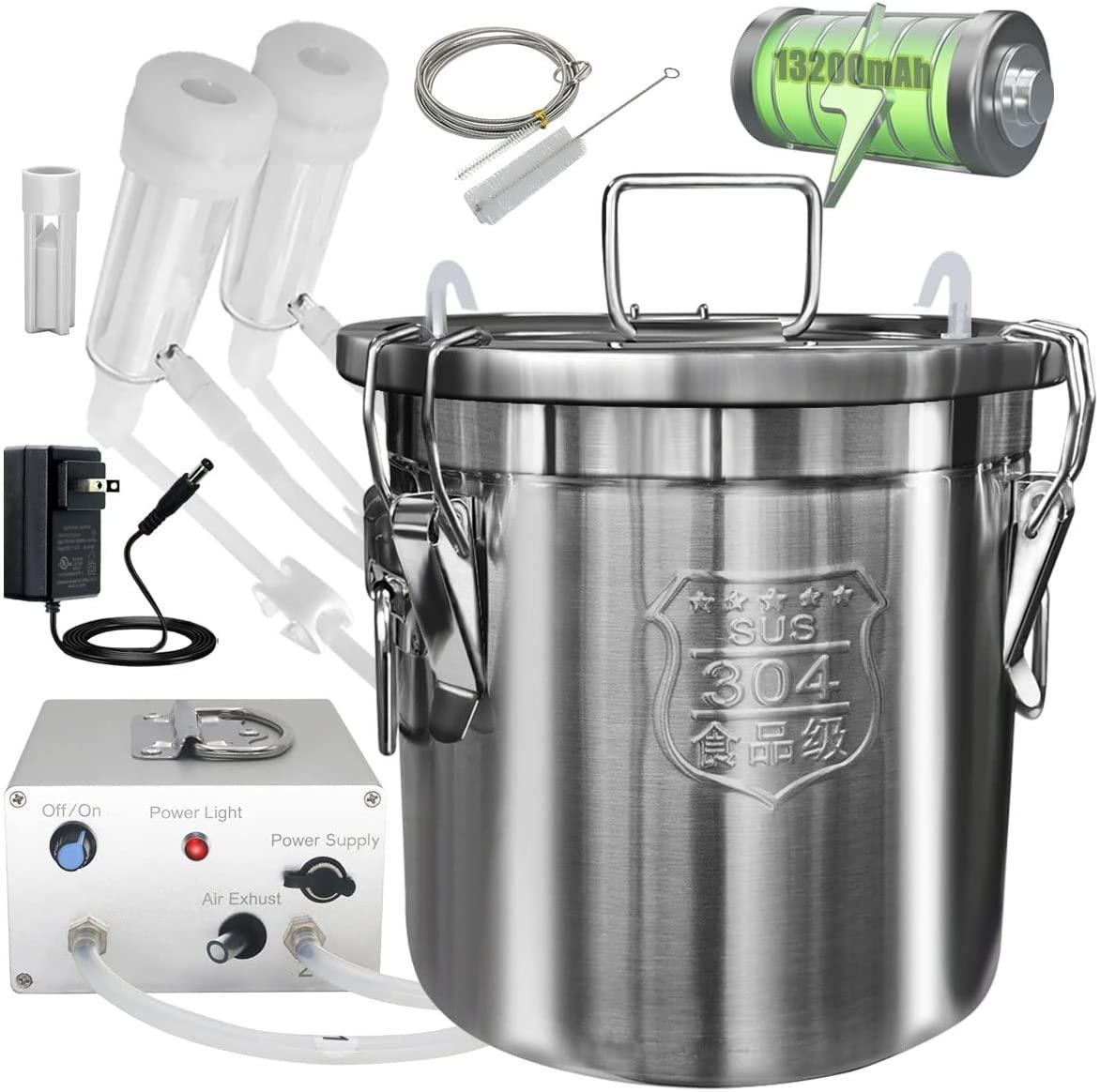 hantop 12l goat milking machine, rechargeable battery powered speed adjustable pulsating vacuum pump, 304 stainless steel milk bucket with auto stop check valve goat milker machine (pro model)