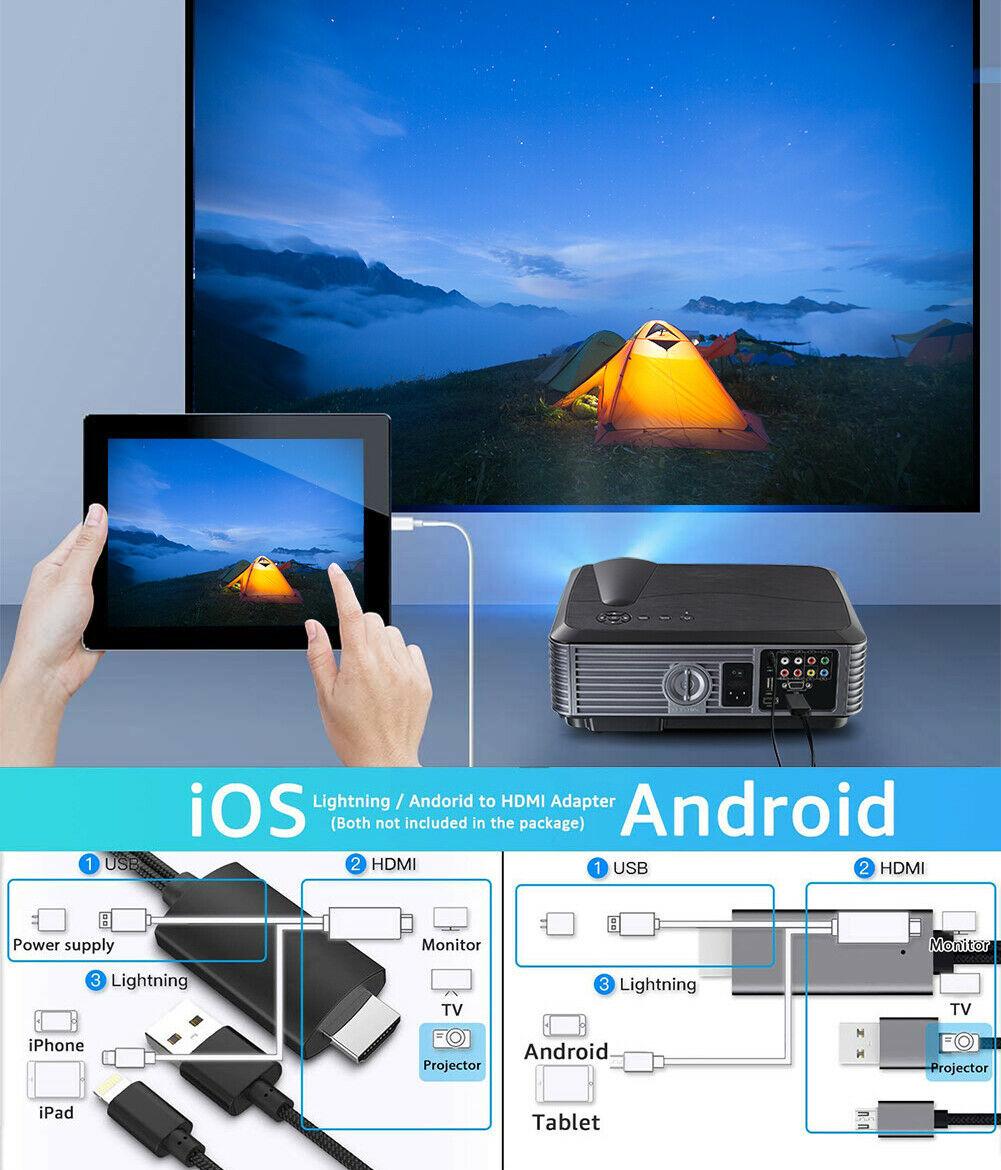 5000 lumen 1080p native led movie projector home theater 4k max tv projector usb