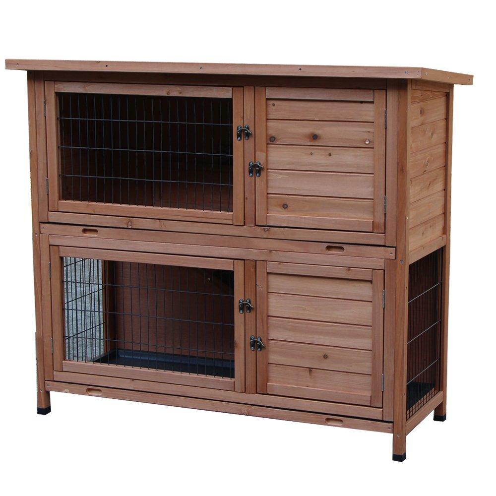 Yoshioe 48" 2 Tiers Rabbit Bunny Dog Wooden Pet Hutch House with Waterproof Spacious Inner Room Lockable Doors for Small Animals, Durable Chicken Coops Chicken Cages Rabbit Cage