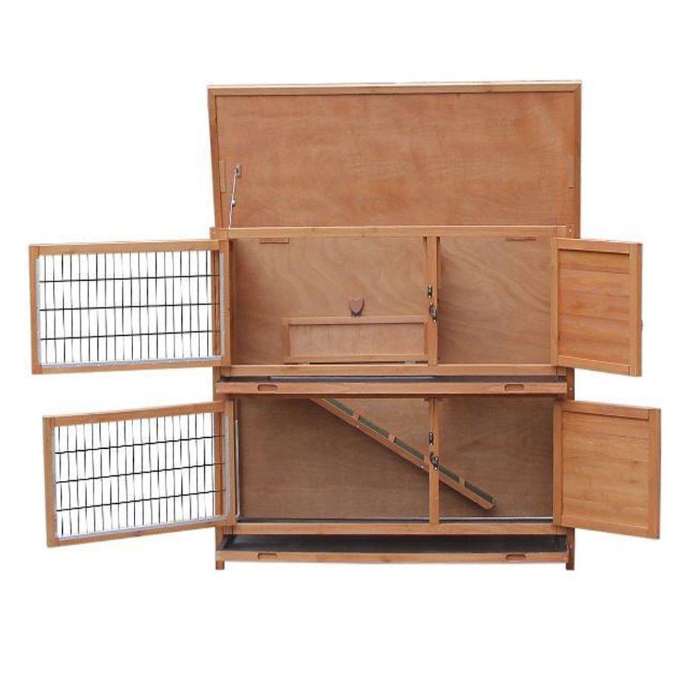 Yoshioe 48" 2 Tiers Rabbit Bunny Dog Wooden Pet Hutch House with Waterproof Spacious Inner Room Lockable Doors for Small Animals, Durable Chicken Coops Chicken Cages Rabbit Cage