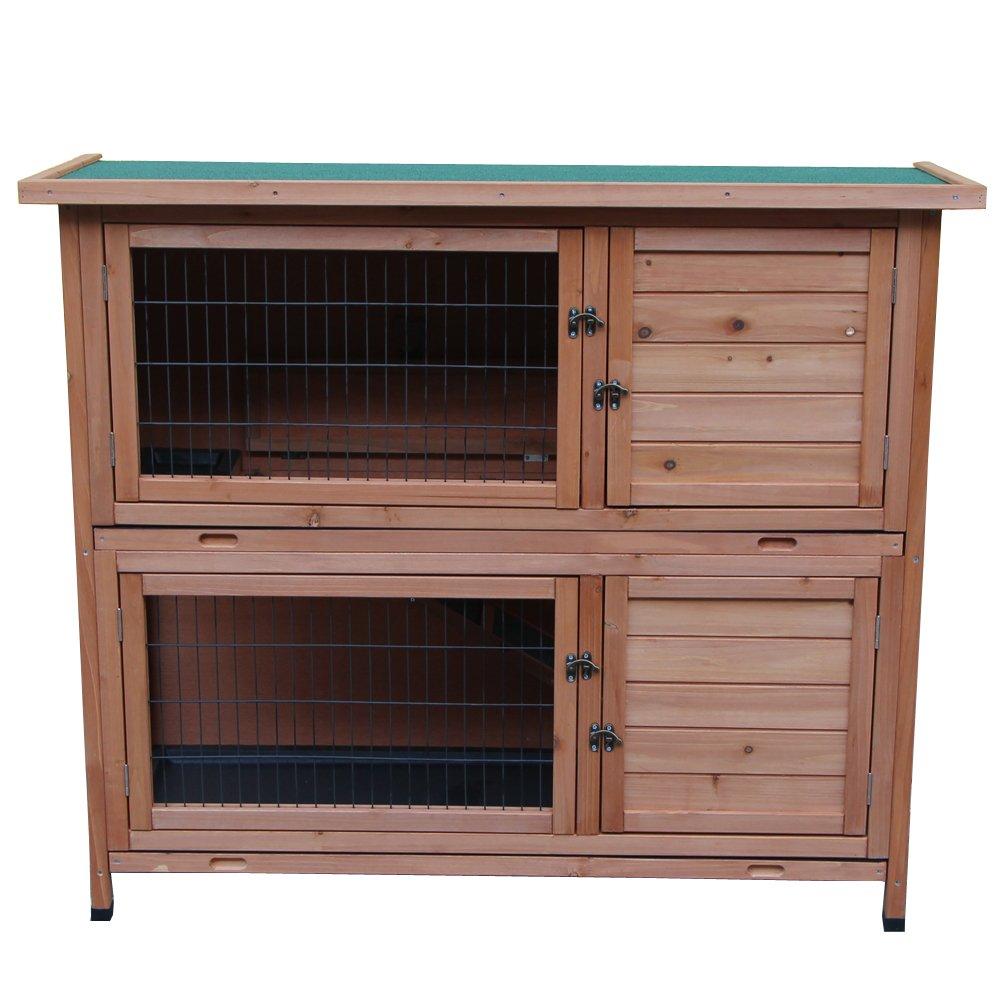 Yoshioe 48" 2 Tiers Rabbit Bunny Dog Wooden Pet Hutch House with Waterproof Spacious Inner Room Lockable Doors for Small Animals, Durable Chicken Coops Chicken Cages Rabbit Cage