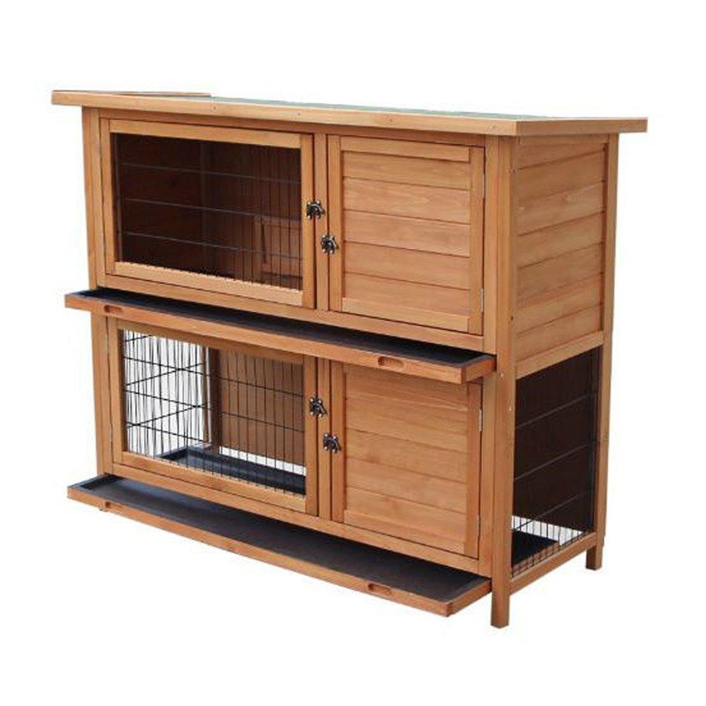 Yoshioe 48" 2 Tiers Rabbit Bunny Dog Wooden Pet Hutch House with Waterproof Spacious Inner Room Lockable Doors for Small Animals, Durable Chicken Coops Chicken Cages Rabbit Cage