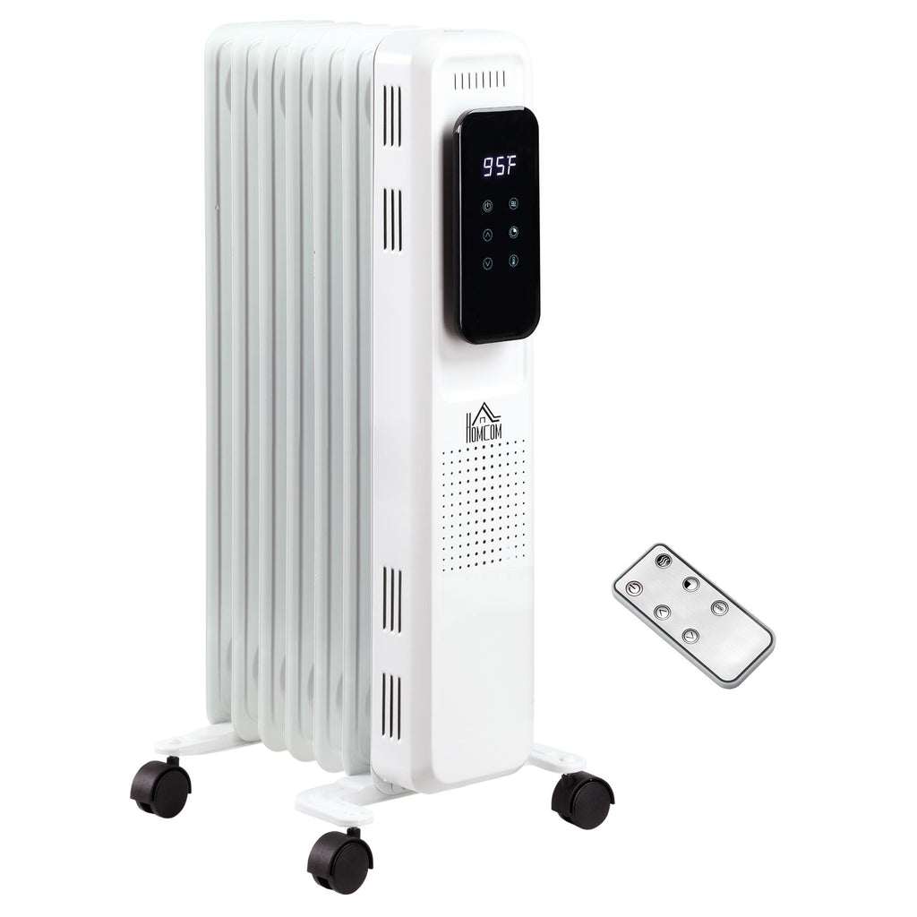 Andoer 1500W 7-Fin Oil Filled Radiator Electric Space w/ Remote &amp; Wheels, White