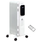 Carevas 1500W 7-Fin Oil Filled Radiator Electric Space w/ Remote &amp; Wheels, White
