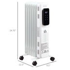 1500W 7-Fin Oil Filled Radiator Electric Space w/ Remote &amp; Wheels, White