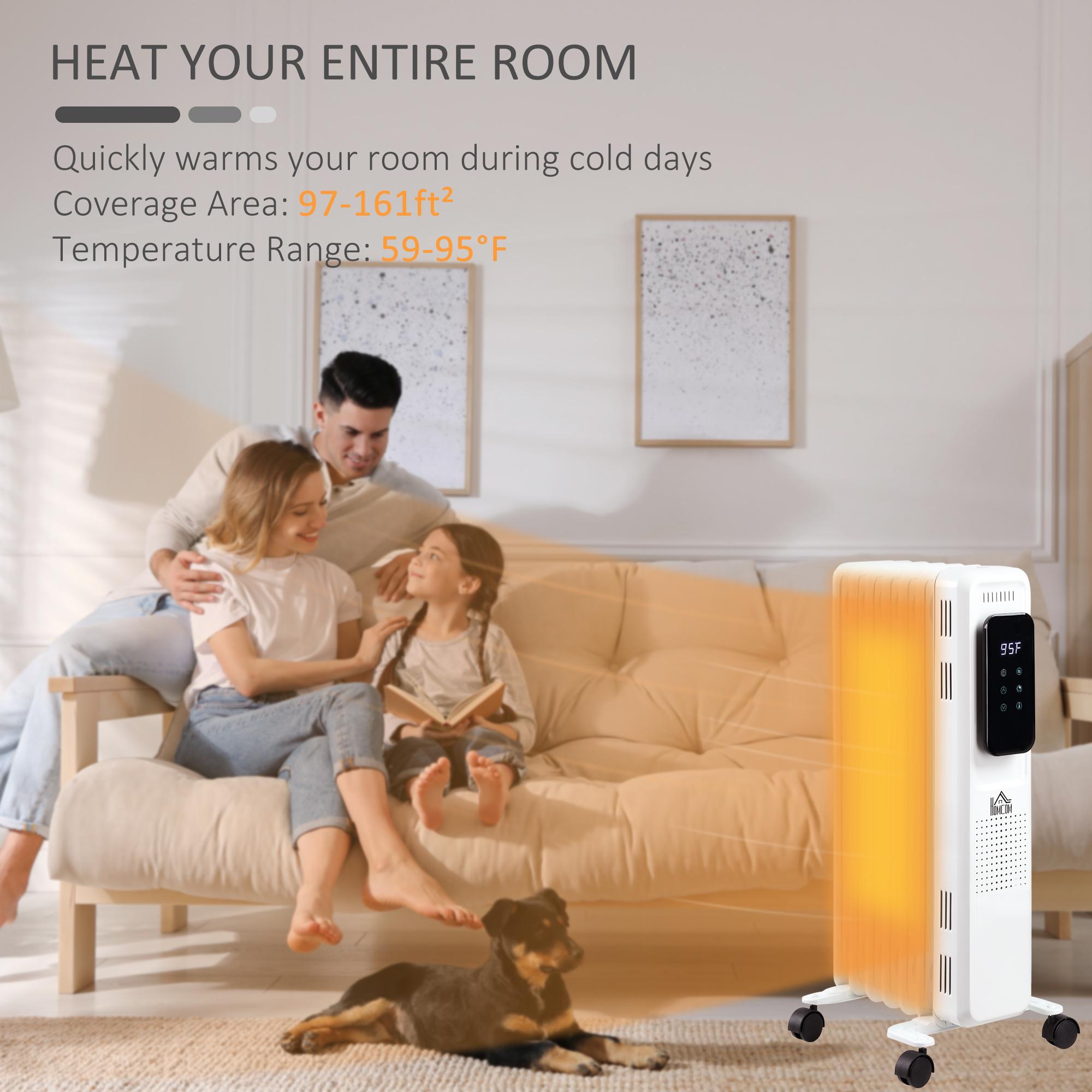 Eccomum 1500W 7-Fin Oil Filled Radiator Electric Space w/ Remote &amp; Wheels, White