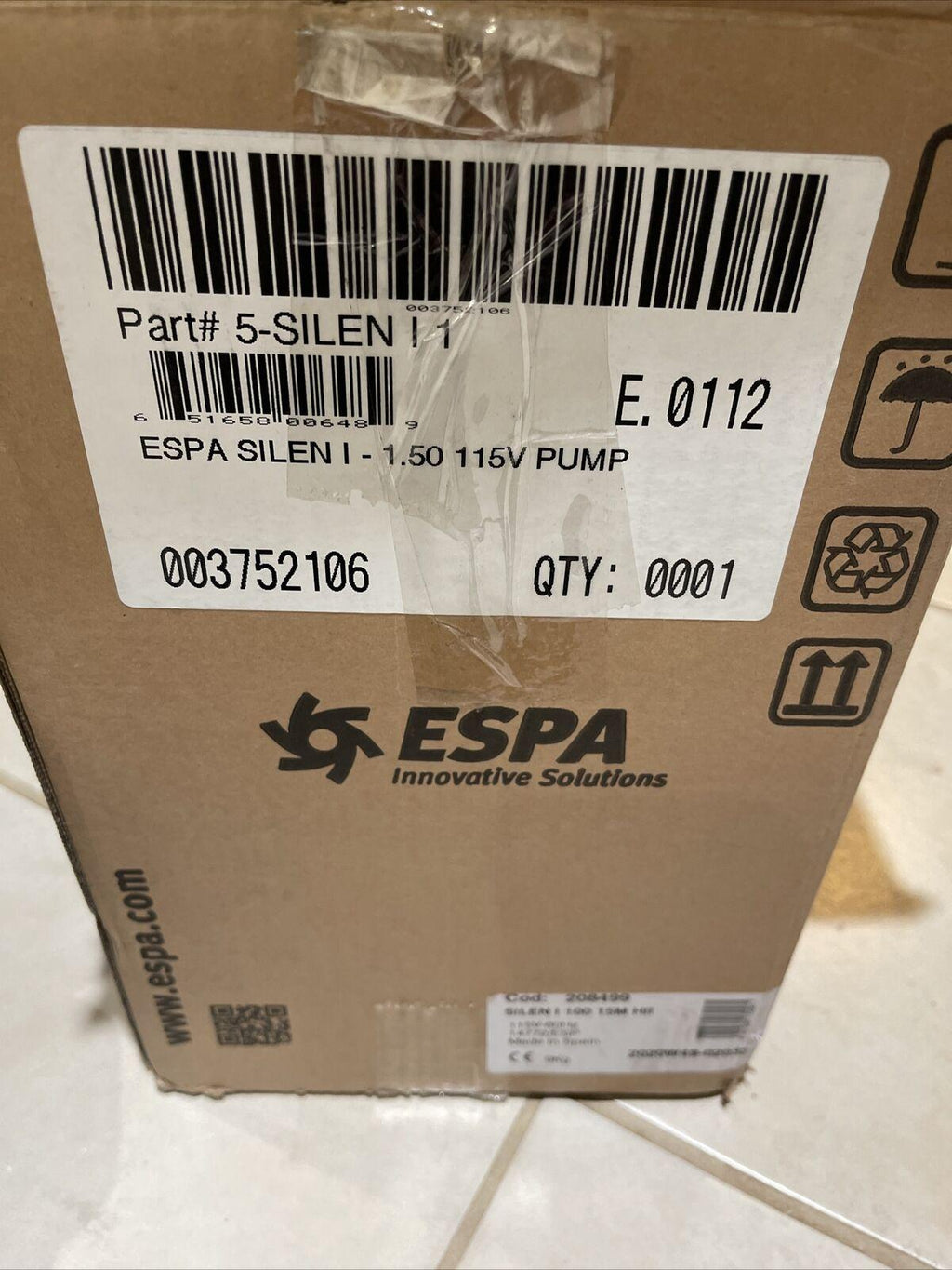 espa silen 1 above ground pool pump, 1.5hp, 115v new