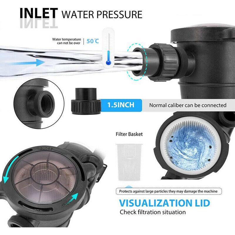 1.0/1.5/2.0 hp swimming pool pump in/above ground w/ strainer basket etl listed