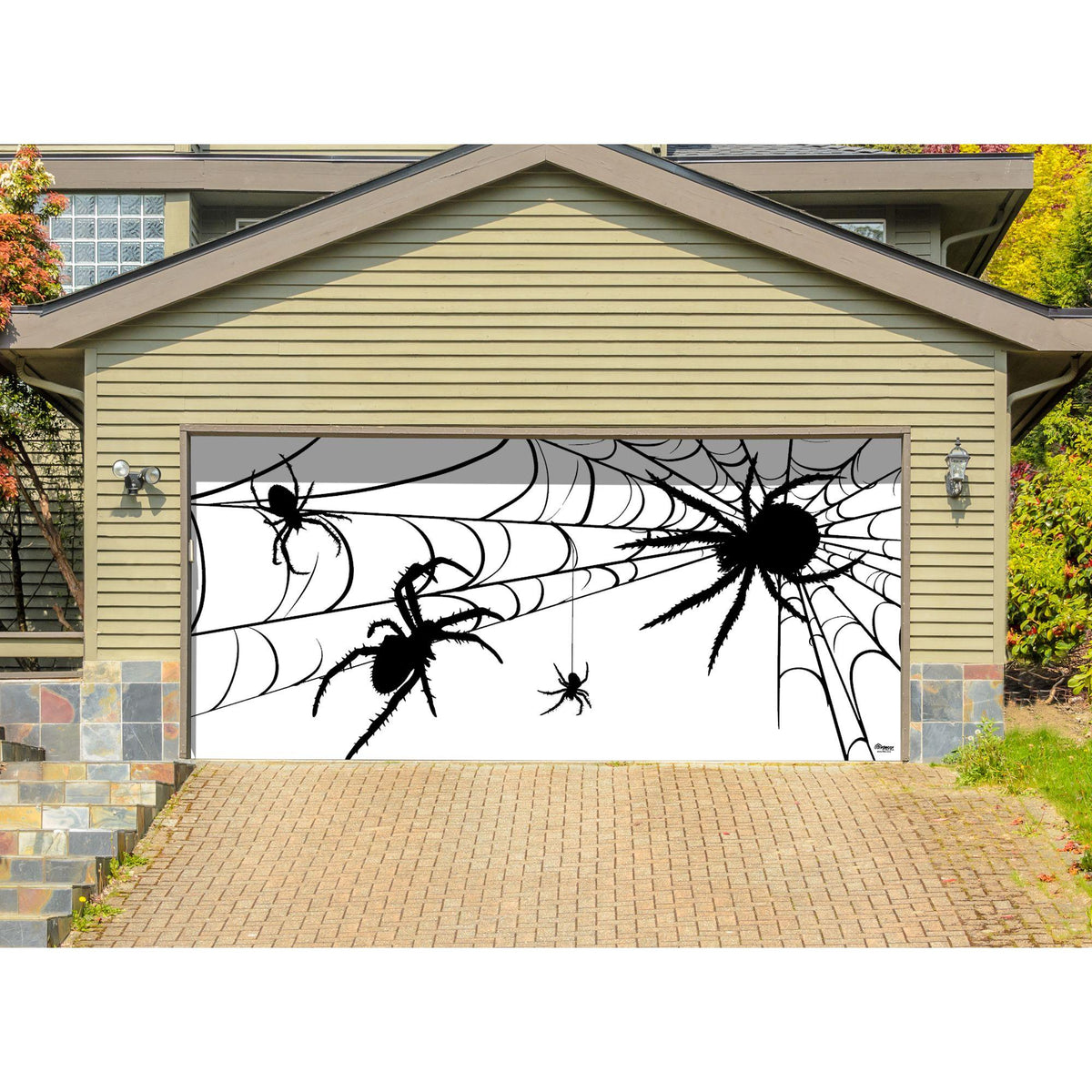 White and Black Spiders Halloween Double Car GaraDoor Party Banners, 16' x 7' by Showdown Displays