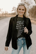 crinkled velvet blazer jacket - black