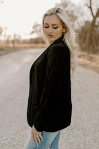 crinkled velvet blazer jacket - black