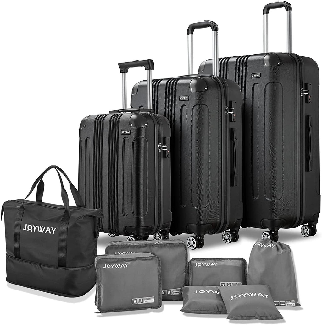 Luggage 10-Piece Sets,ABS Hardside Suitcase with Spinner Wheels,TSA Lock Luggage Sets for Women and Men (Black)…