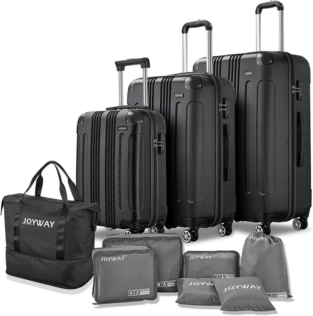 Luggage 10-Piece Sets,ABS Hardside Suitcase with Spinner Wheels,TSA Lock Luggage Sets for Women and Men (Black)…