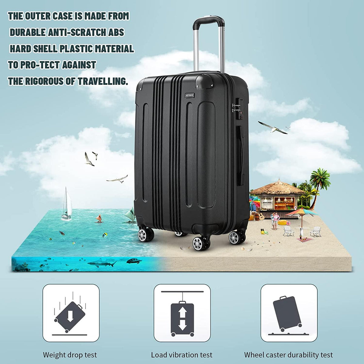 Luggage 10-Piece Sets,ABS Hardside Suitcase with Spinner Wheels,TSA Lock Luggage Sets for Women and Men (Black)…