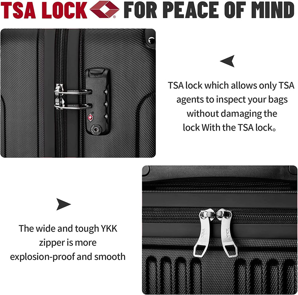 Luggage 10-Piece Sets,ABS Hardside Suitcase with Spinner Wheels,TSA Lock Luggage Sets for Women and Men (Black)…