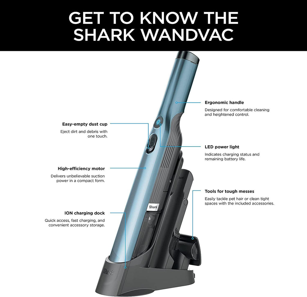 Shark WANDVAC Cordless Hand Vac Lightweight and Portable at 1.4 lbs. with Powerful Suction, Charging Dock, One-Touch Empty for Car &amp; Home, Cove