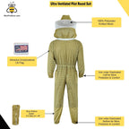 beeprogear ultra ventilated pilot suit round veil brown | unisex white fabric mesh beekeeping suit| pilot style beekeeper suit | double zip from neck to toes (medium)