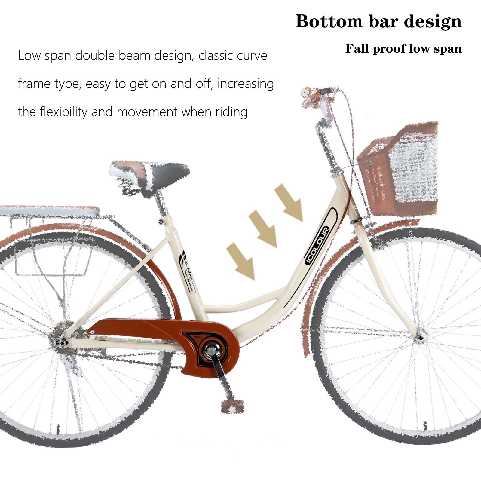 26 Inch Classic Bicycle Retro Bicycle Beach Cruiser Bicycle Retro Bicycle,Cruiser Bikes,Brown
