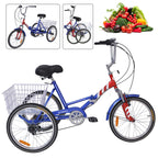 7 Speed Adult Folding Tricycle, 24" 3 Wheel Seniors Beginner Portable Trike