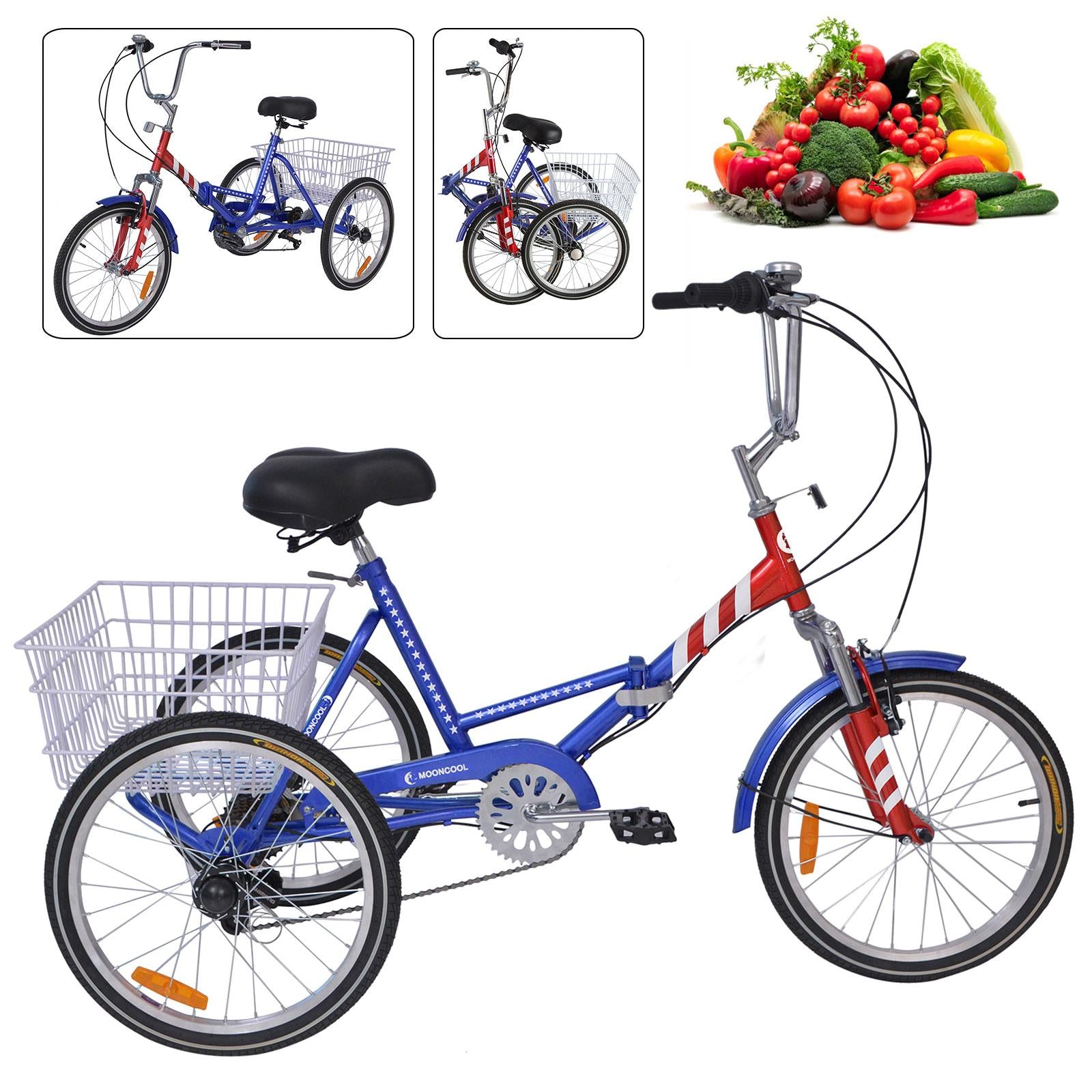 7 Speed Adult Folding Tricycle, 24" 3 Wheel Seniors Beginner Portable Trike