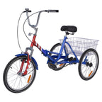 7 Speed Adult Folding Tricycle, 24" 3 Wheel Seniors Beginner Portable Trike